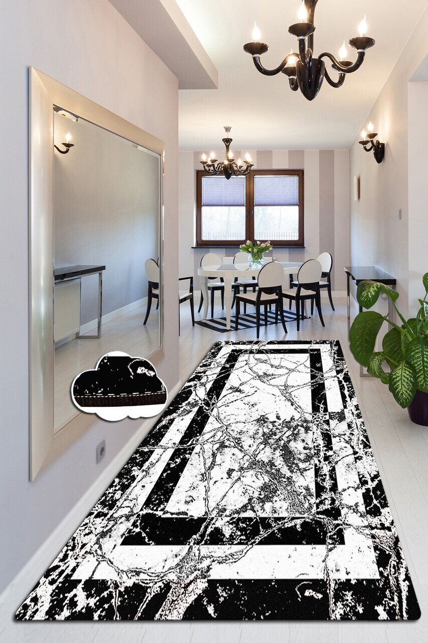 Covor, Marmor, 80x300 cm, Alb/Negru
