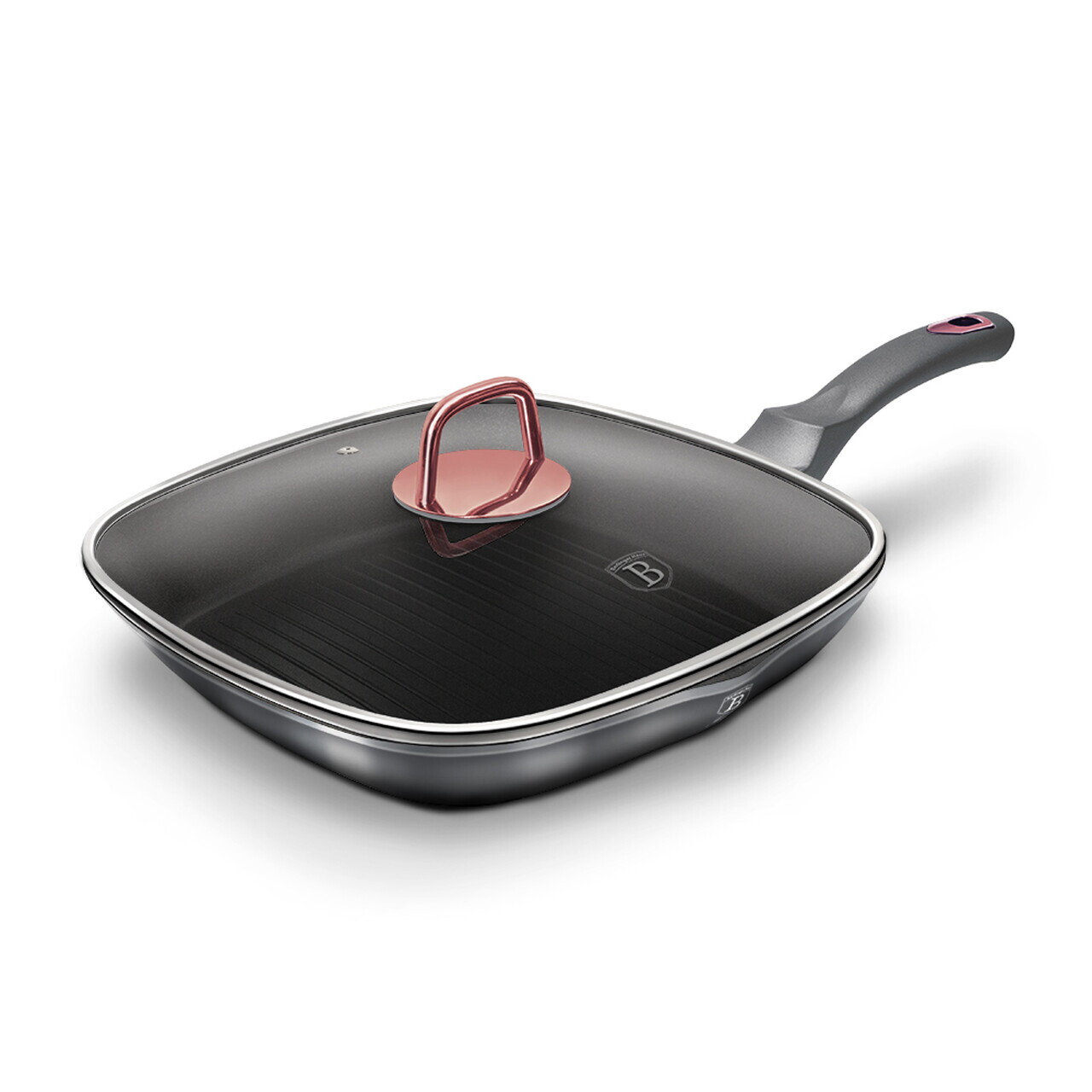 Tigaie grill cu capac Berlinger Haus, Moonlight, 28 cm, 2.1 L, aluminiu forjat, gri - imagine 4