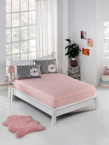 Set de pat pentru o persoana (cearceaf cu elastic si perna) 2 piese, Tavşancık, Eponj Home, 65% bumbac/35% poliester