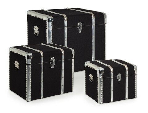 Set 3 cufere ducalis, bizzotto, 61x48x51 cm, mdf/policoton, negru