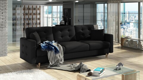 Canapea extensibila 3 locuri ELTAP, Ask07, Asgard, 233x92x93 cm, lemn/poliester, negru