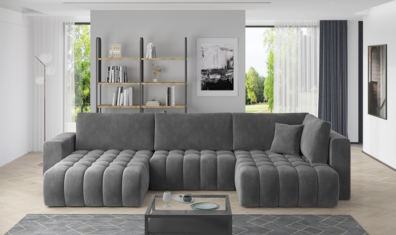Coltar extensibil stanga 6 locuri ELTAP, LT-06SO, Bonito, 350x175x92 cm, lemn/poliester, gri inchis