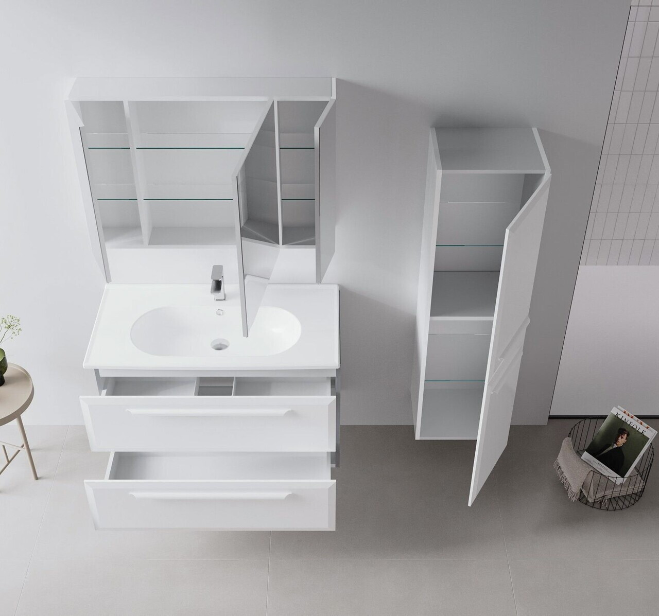 Dulap de baie cu chiuvetă, Hanah Home, Nuvola 100 v2, Alb — imaginea 3