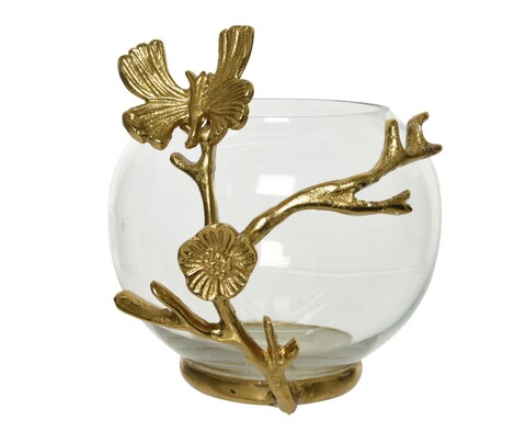 Suport pentru lumanari Branch w flower, Decoris, 18x17x17.5 cm, aluminiu, auriu