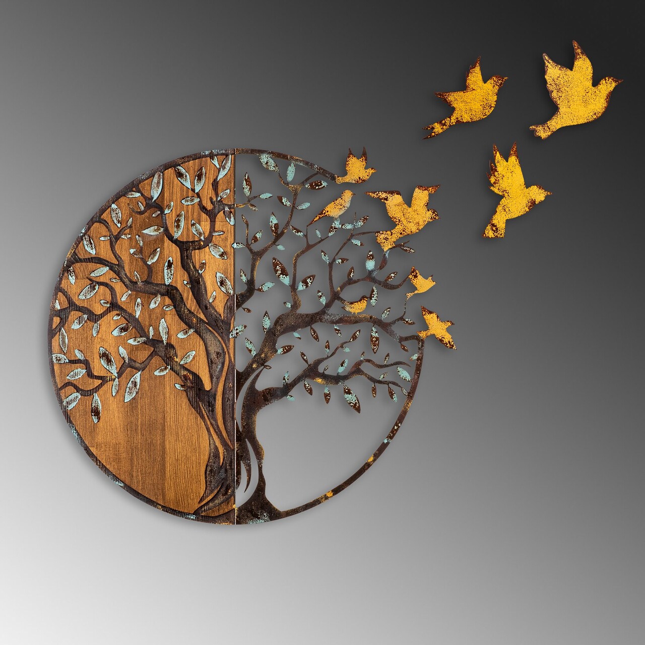 Decoratiune de perete, Tree And Birds, Lățime: 92 cm Înălțime: 71 cm Adâncime: 3 cm, Multicolor - view 4