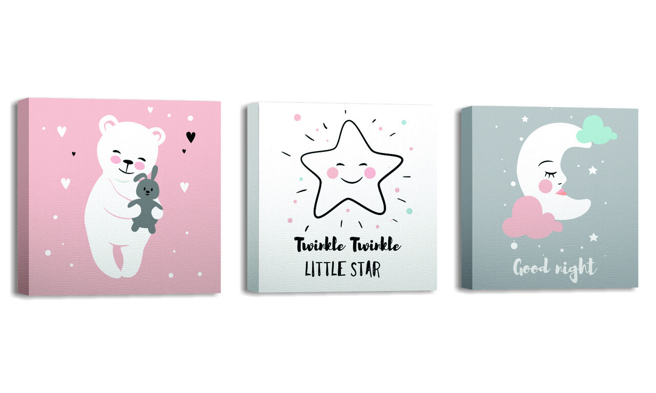 Set 3 tablouri decorative, FAH12, 60% bumbac/40% poliester, Rama de lemn, Multicolor - 2 | YEO