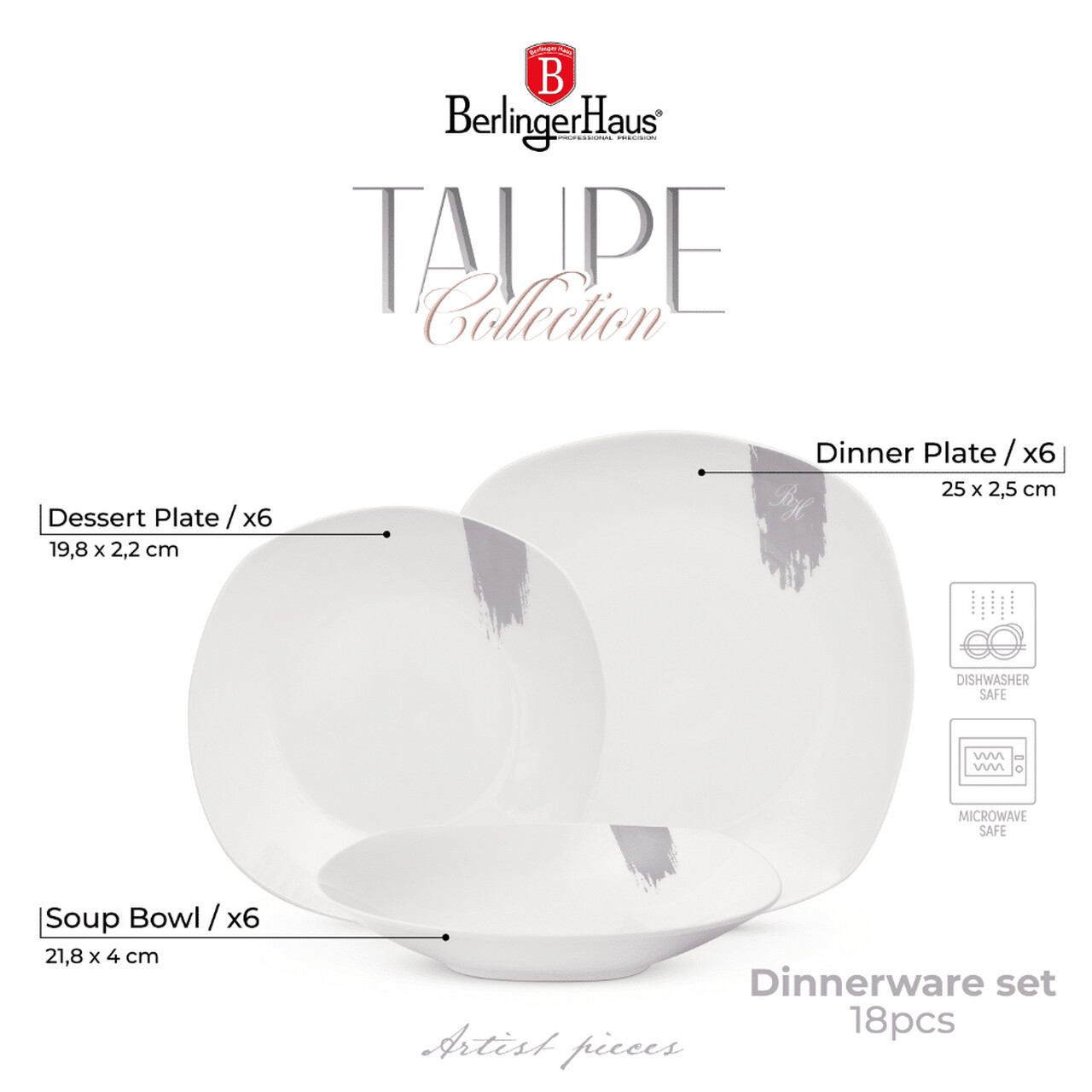 Serviciu de masa 18 piese Berlinger Haus, Taupe, portelan, alb/taupe - imagine 8