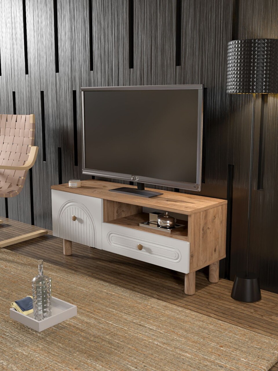 Comoda TV, Hanah Home, Bellora 105, 104x47x35 cm, PAL, Pin Atlantic / Alb - view 4