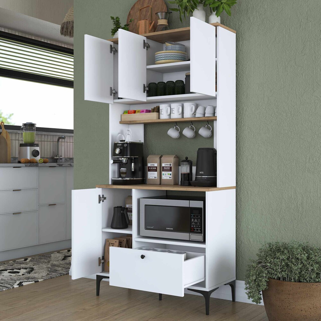 Dulap multifunctional, Hanah Home, JE202, 90.2x184.2x40 cm, Nuc/Alb — imaginea 6
