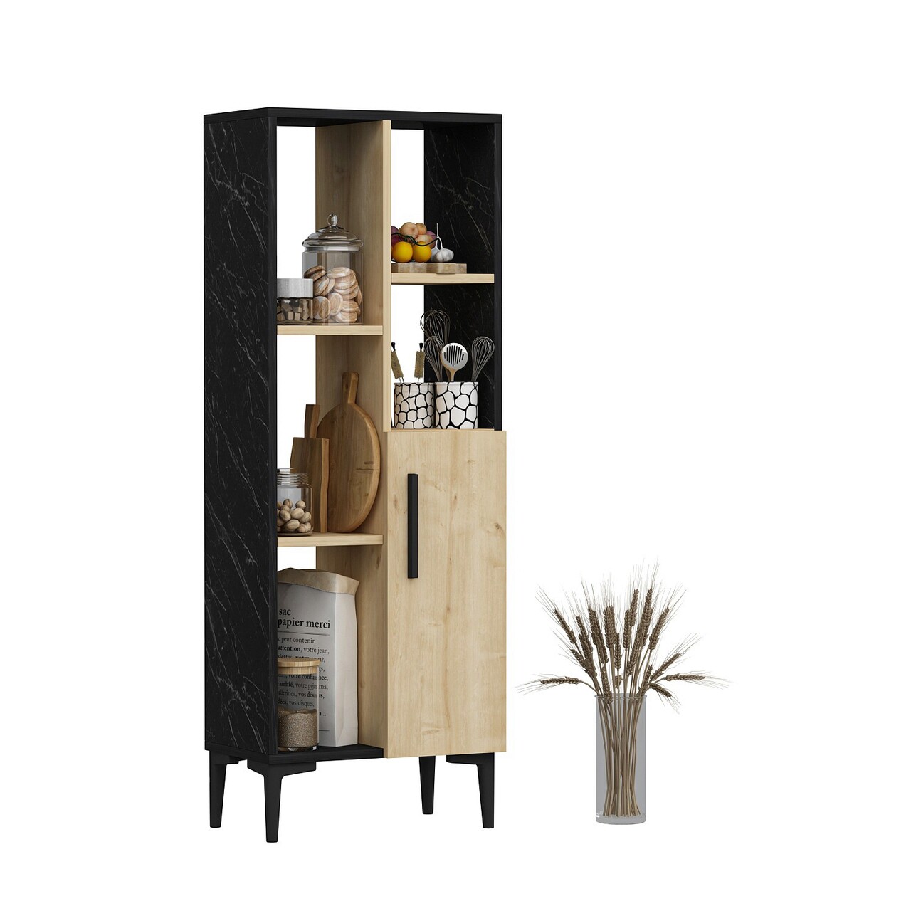 Dulap multifunctional, Olivia, Ephesus, 50x138.6x29.6 cm, PAL , Stejar safir / negru