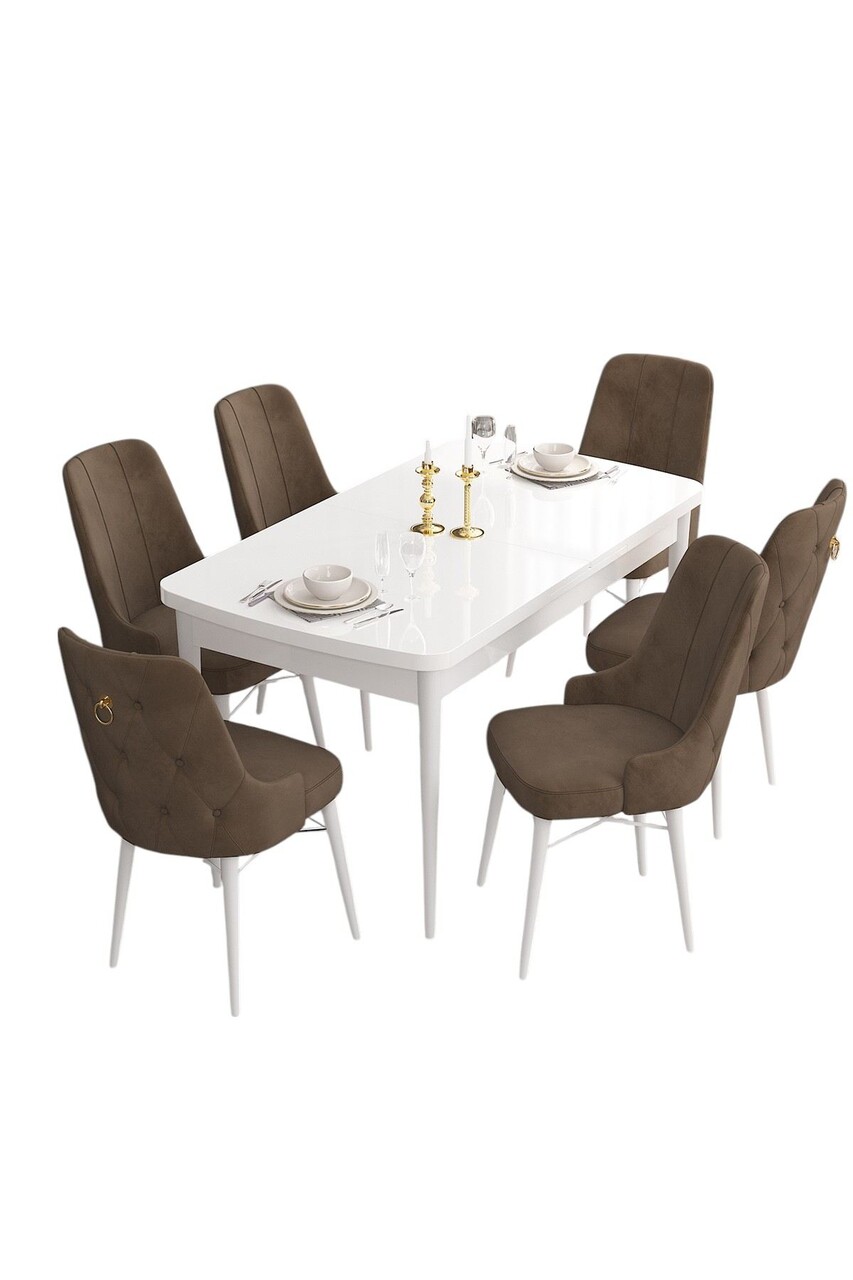 Set masa extensibila si scaune, Hanah Home, Are, Alb/Maro - view 2