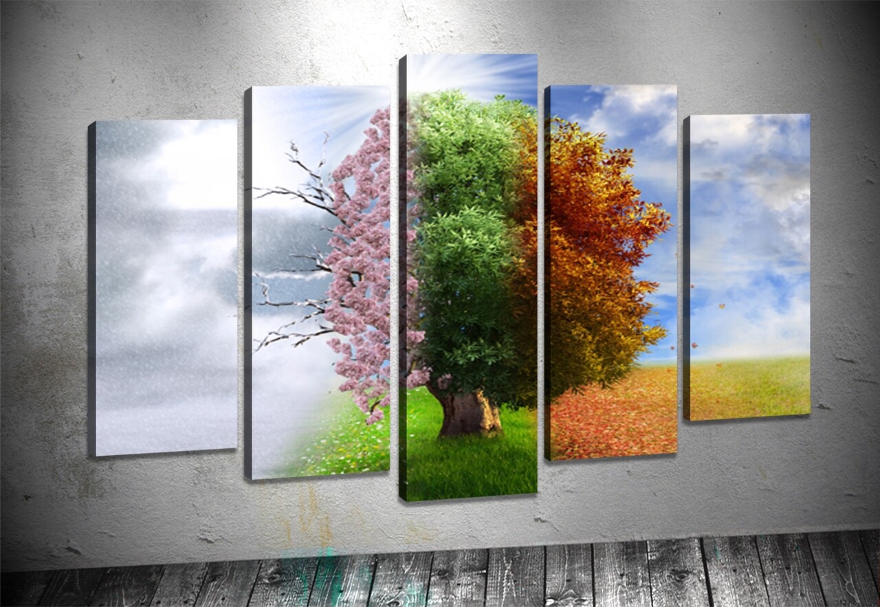 Set 5 Tablouri Decorative Seasons, Tablo Center, Canvas, Multicolor