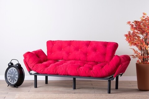 Canapea extensibila Nitta Triple, Futon, 3 locuri, 225×70 cm, metal, fucsia Futon