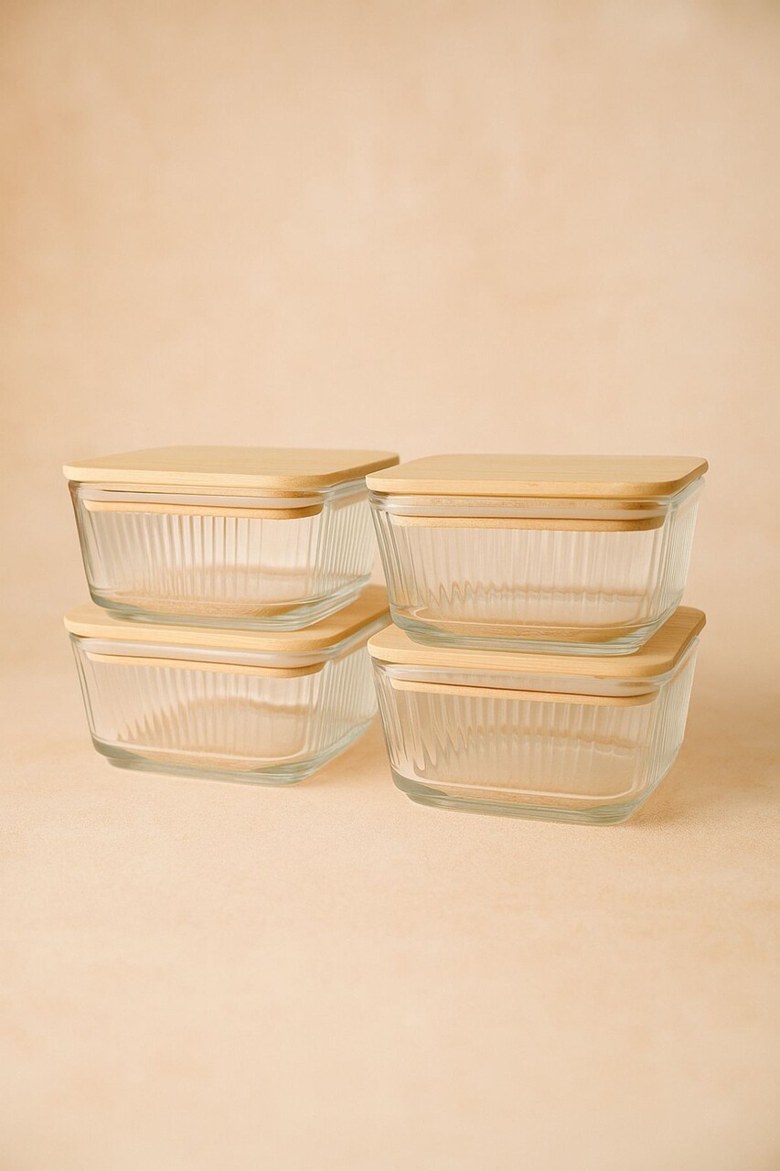 Set recipiente depozitare, Hermia, 409PBH1420, Capac din bambus: (4 bucăți), Transparent - imagine 4