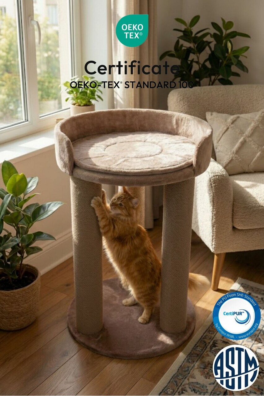 Zgarietor pentru pisici, Paws & Whiskers, Nando, MATERIAL TEXTIL PLUȘ, Bej