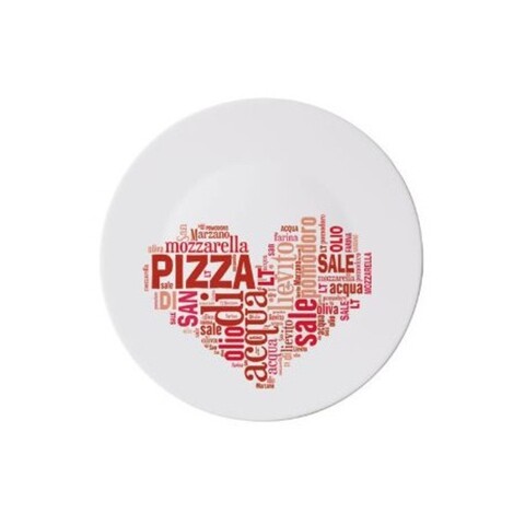 Platou pentru servire I love pizza, Bormioli, Ø33 cm, opal, rosu