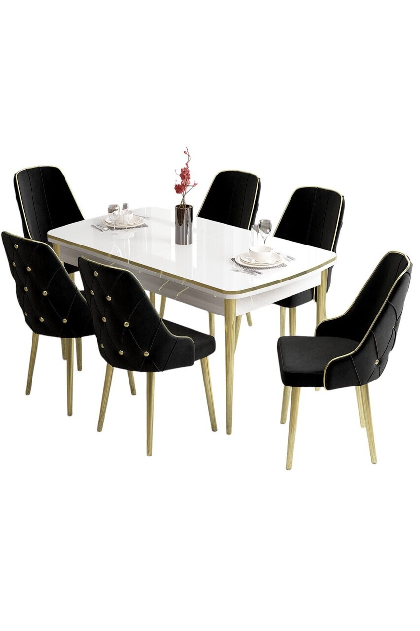 Set masa si scaune (7 piese), Hanah Home, Tia, Alb / Auriu / Negru — imaginea 2