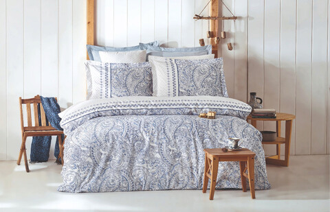 Lenjerie de pat dubla (EU) (IT), Paisley - Blue, Pearl Home, Bumbac Ranforce