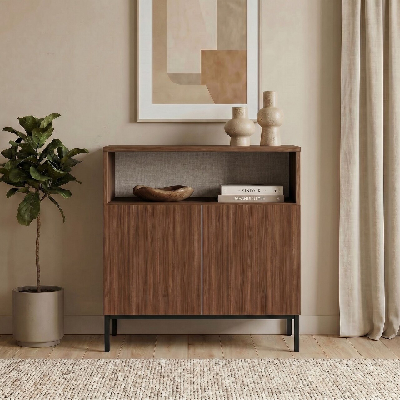 Bufet, Nordure, Palmer, 80x80x40 cm, PAL, Nuc Milano / Negru — imaginea 2