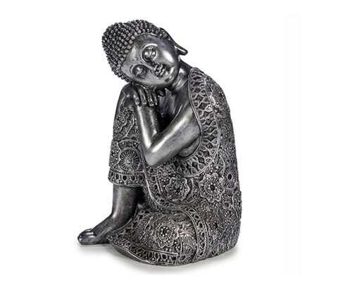 Decoratiune Sitting Buddha, Gift Decor, 22.5 x 21.5 x 32.5 cm, polirasina, argintiu