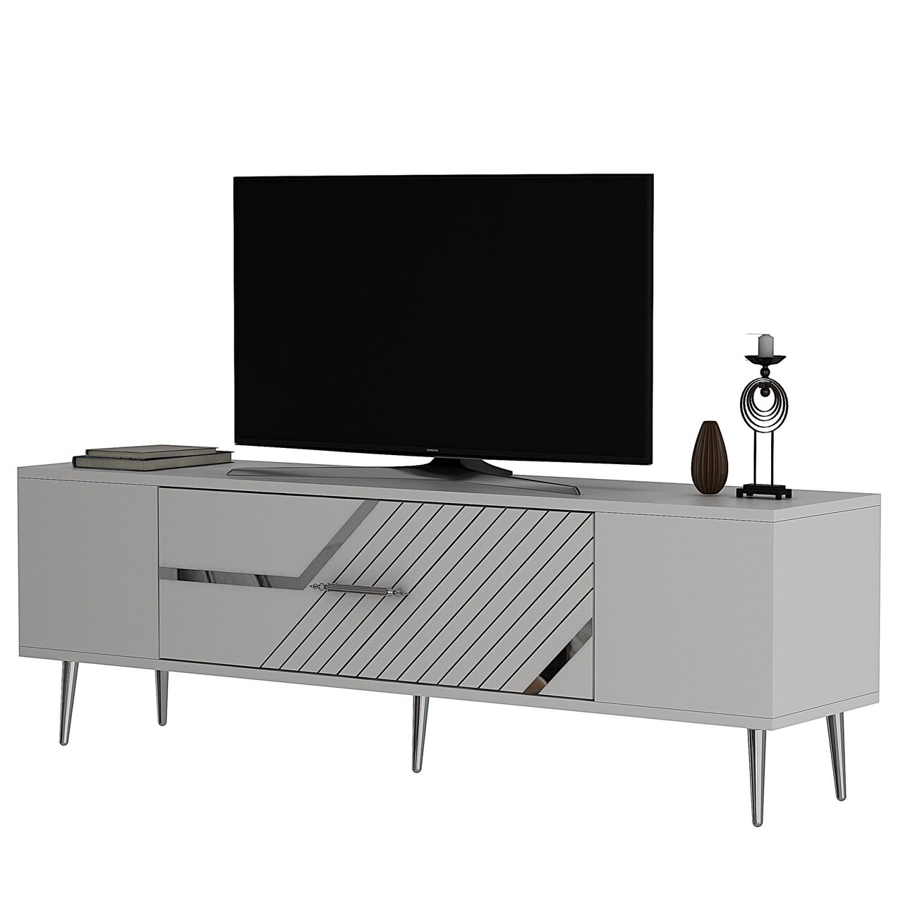 Comoda TV, Olivia, Dekolp5, Alb / Argintiu - 3 | YEO
