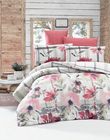 Set lenjerie de pat pentru o persoana Single XL (DE), 2 piese, Vanesa - Pink, Victoria, 65% bumbac/35% poliester