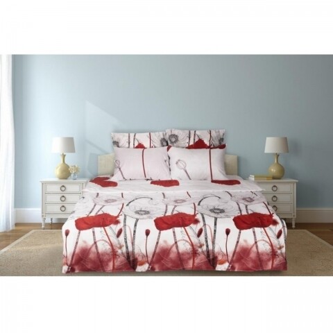 Lenjerie de pat dubla Maci, Heinner Home, 6 piese, 200x220 cm, 100% bumbac, rosu si alb