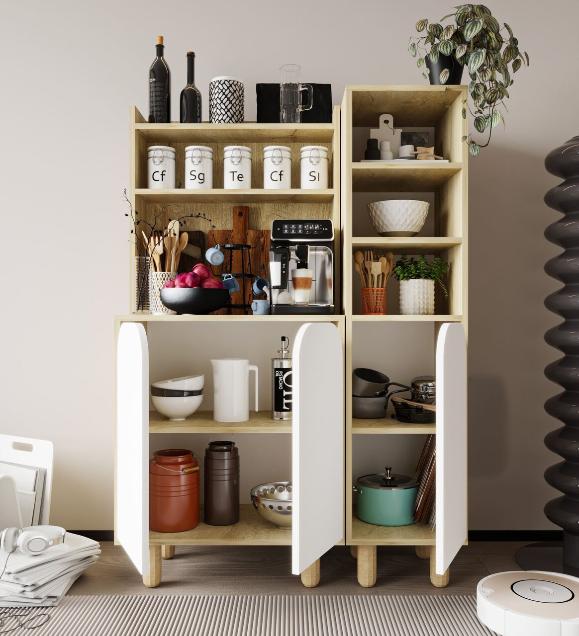 Dulap multifunctional, Hanah Home, Parma 3, 105x155x40 cm, PAL, Stejar Safir / Alb - view 3