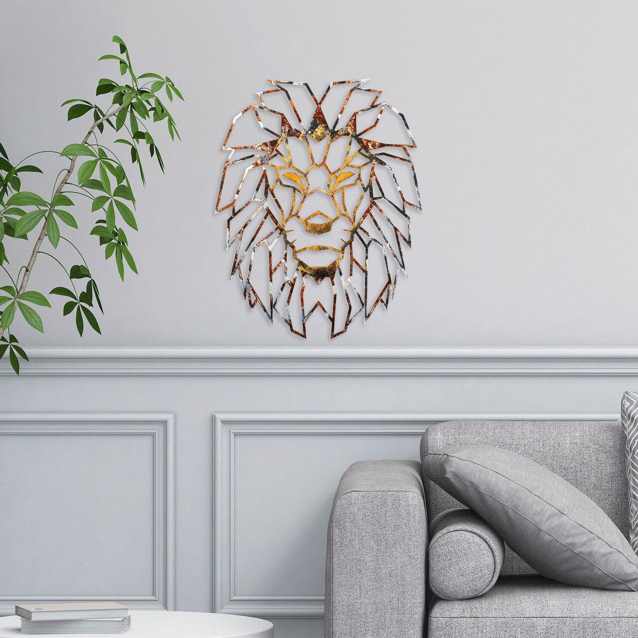 Decoratiune de perete, Lion, Metal, 40 x 50 cm, Multicolor - 1 | YEO