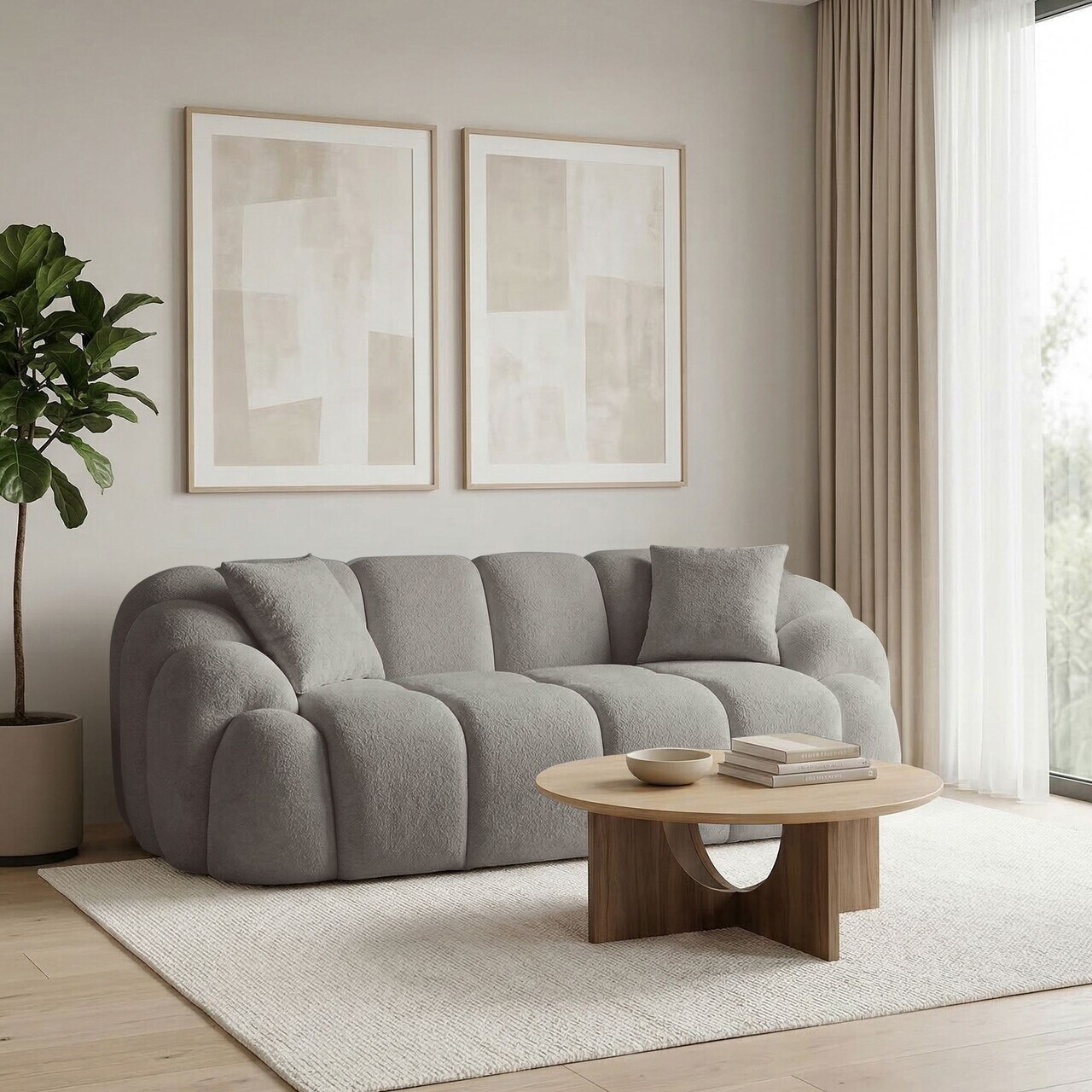 Canapea 2 locuri, Atelier del Sofa, 752EST2506, Lemn de carpen/PAL melaminat, Gri
