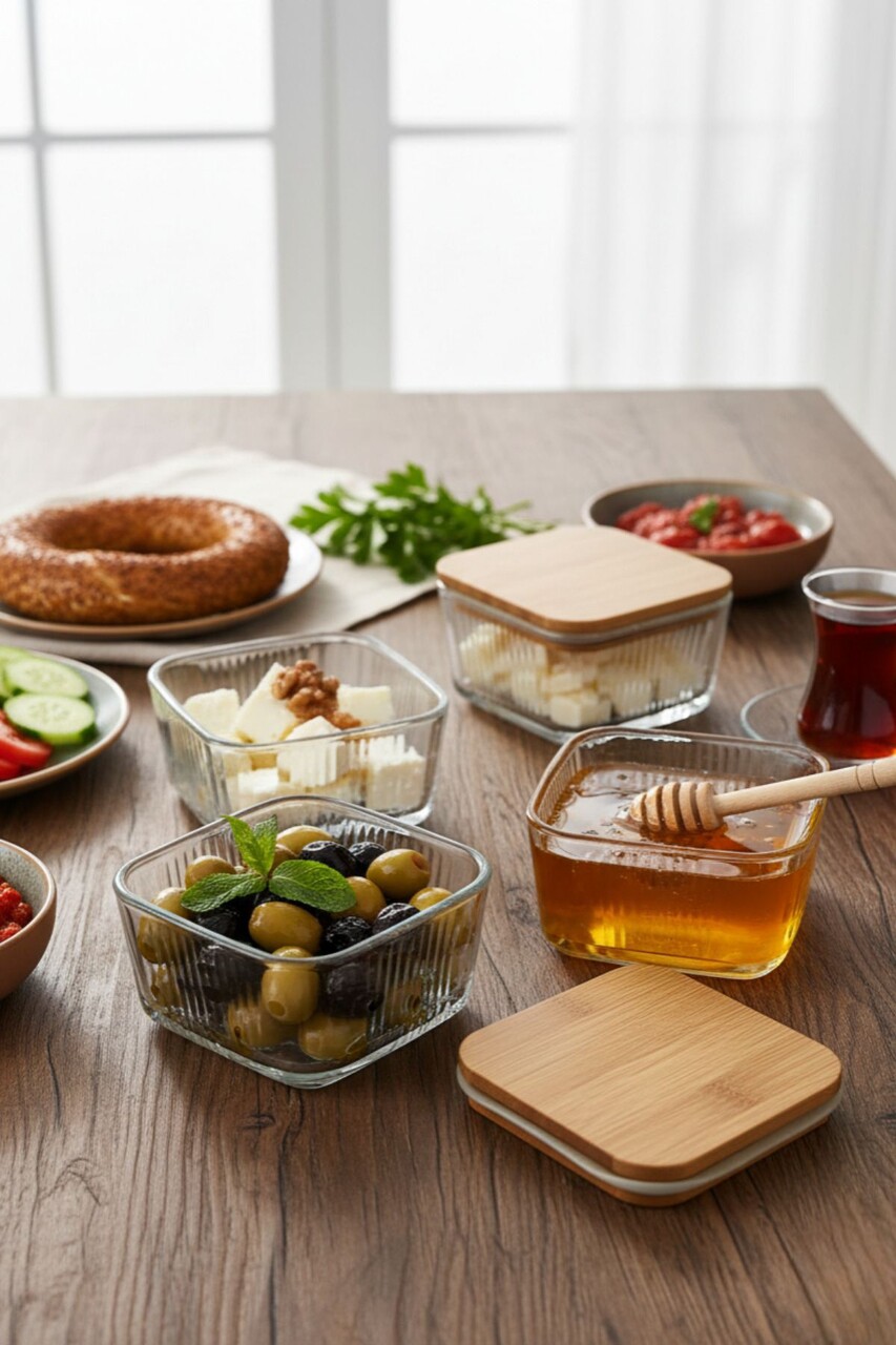 Set recipiente depozitare, Hermia, 409PBH1420, Capac din bambus: (4 bucăți), Transparent - imagine 2