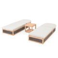 Set mobilier pentru gradina/terasa, 2 sezlonguri si masuta Elba, poliester/lemn de teak, natur/gri