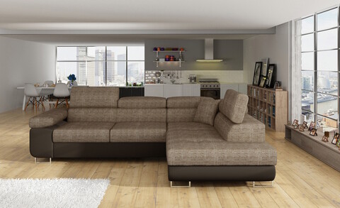Coltar extensibil dreapta 4 locuri, ELTAP, Anton, 272x203x85 cm, lemn/poliester, bej/maro