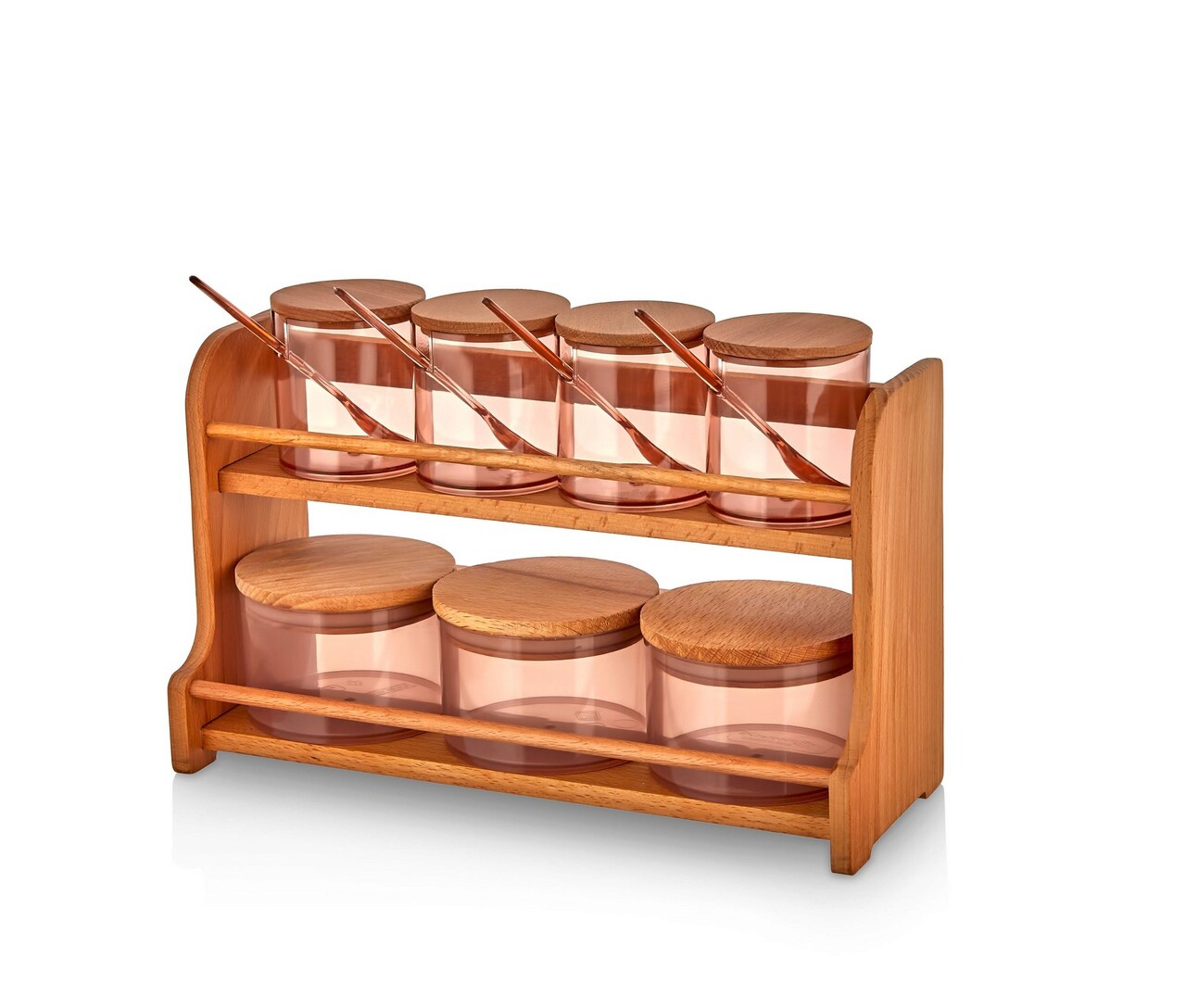Set recipiente pentru condimente cu suport, Plasberg, 619PLS1117, Plastic, Maro