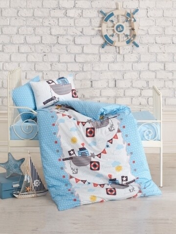 Lenjerie de pat pentru copii, 4 piese, 100% bumbac ranforce, Cotton Box, Vapor