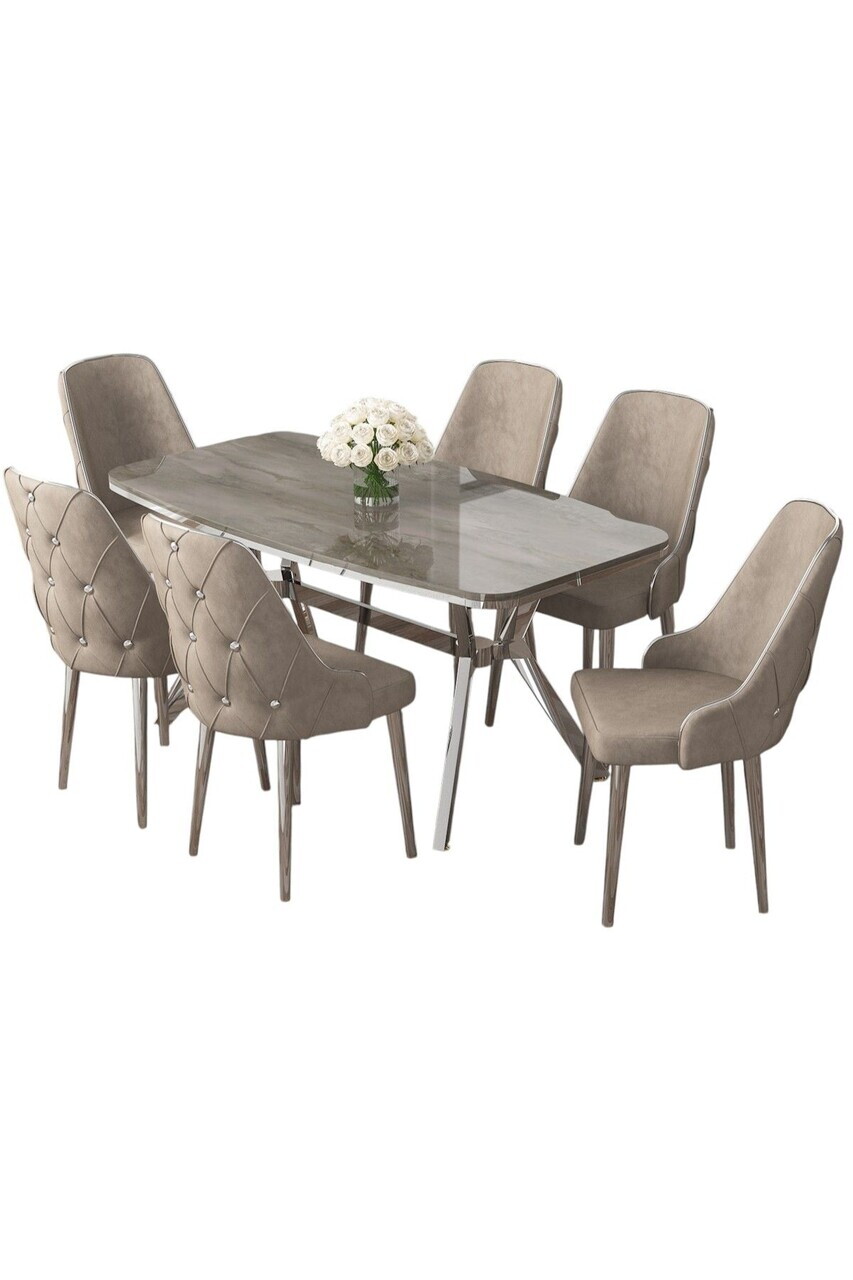 Set masa si scaune (7 piese), Hanah Home, Asel, Antracit / Crom / Cappuccino — imaginea 2