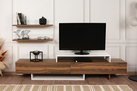 Mobilier pentru living Nirvana, Furny Home, 3 piese, 180×29.5×40.6 cm, alb/natural 180x29.5x40.6