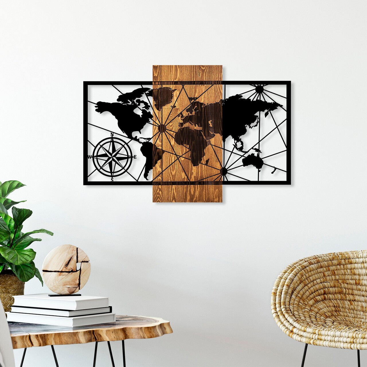 Decoratiune de perete, World Map 3-M, Dimensiuni: 57 x 84 cm, Nuc / Negru - view 3