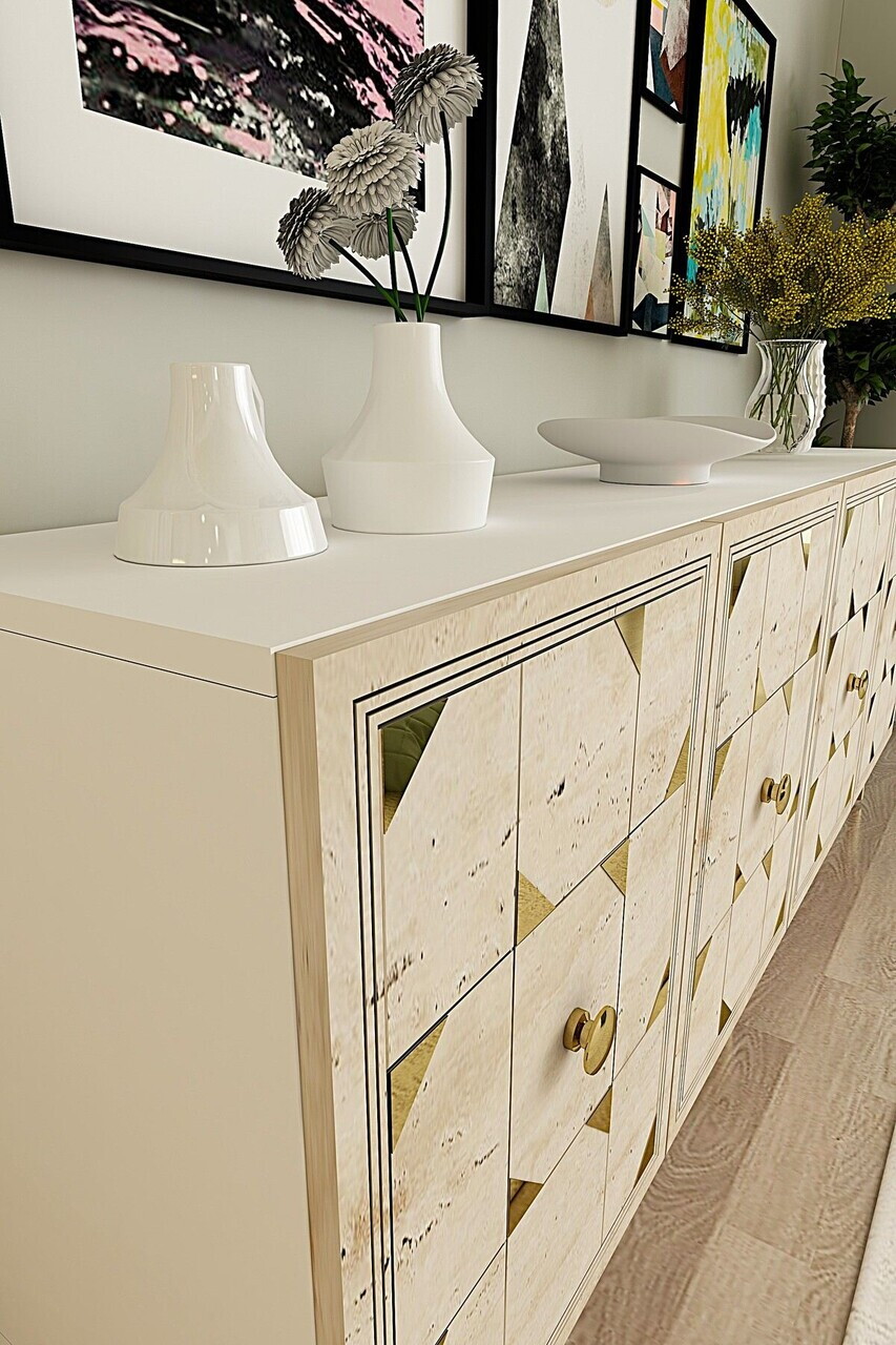 Consola, Hanah Home, Moka 180, 180x75x32 cm, White / Travertine / Gold — imaginea 3