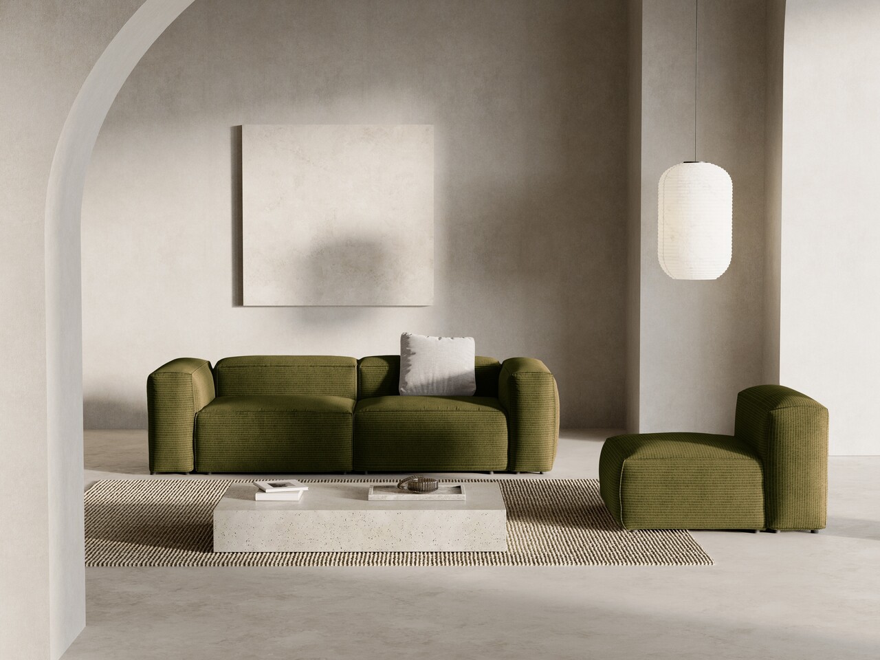 Canapea 3 locuri, Bergamo, Cosmopolitan Design, 264x108x70 cm, catifea chenille raiata, verde - 1 | YEO