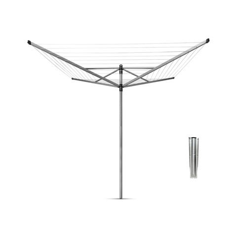 Uscator de rufe rotativ cu 4 brate + cu suport fixare pamant, Brabantia, Lift-O-Matic, 50 m capacitate de uscare, otel, gri metalizat