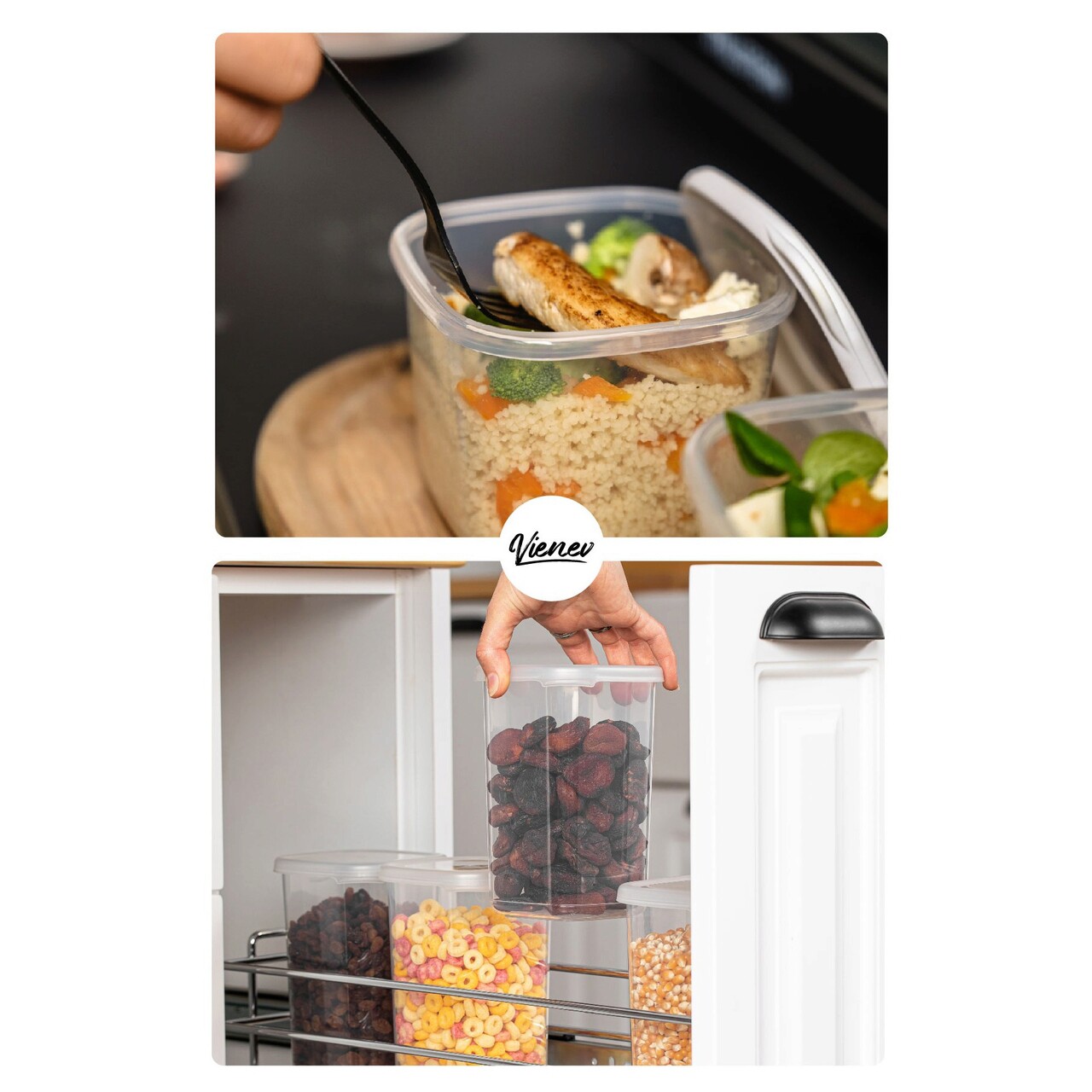 Set recipiente depozitare, Fremont, 964FRM5372, Plastic , Dimensiune: 10 x 10 x 24,5 cm/ 1750 ml (12 bucăți), Alb