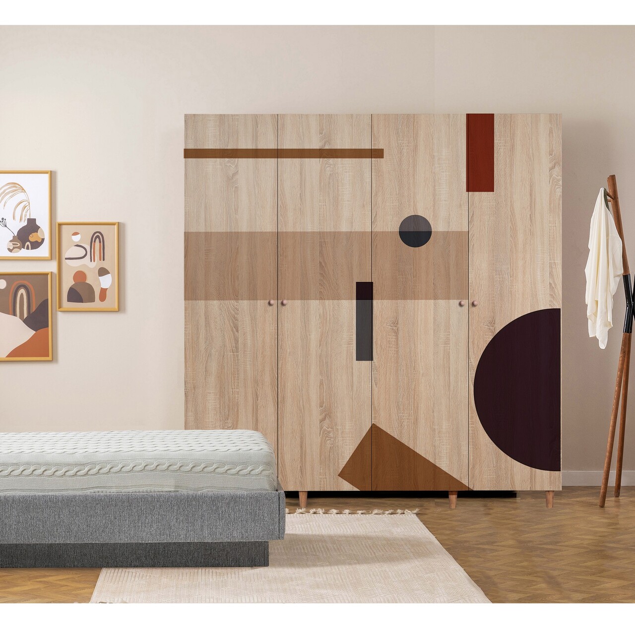 Dulap pentru haine, Vella, Loni 4 -969, 180x192x52 cm, PAL, Sonomo - 1 | YEO