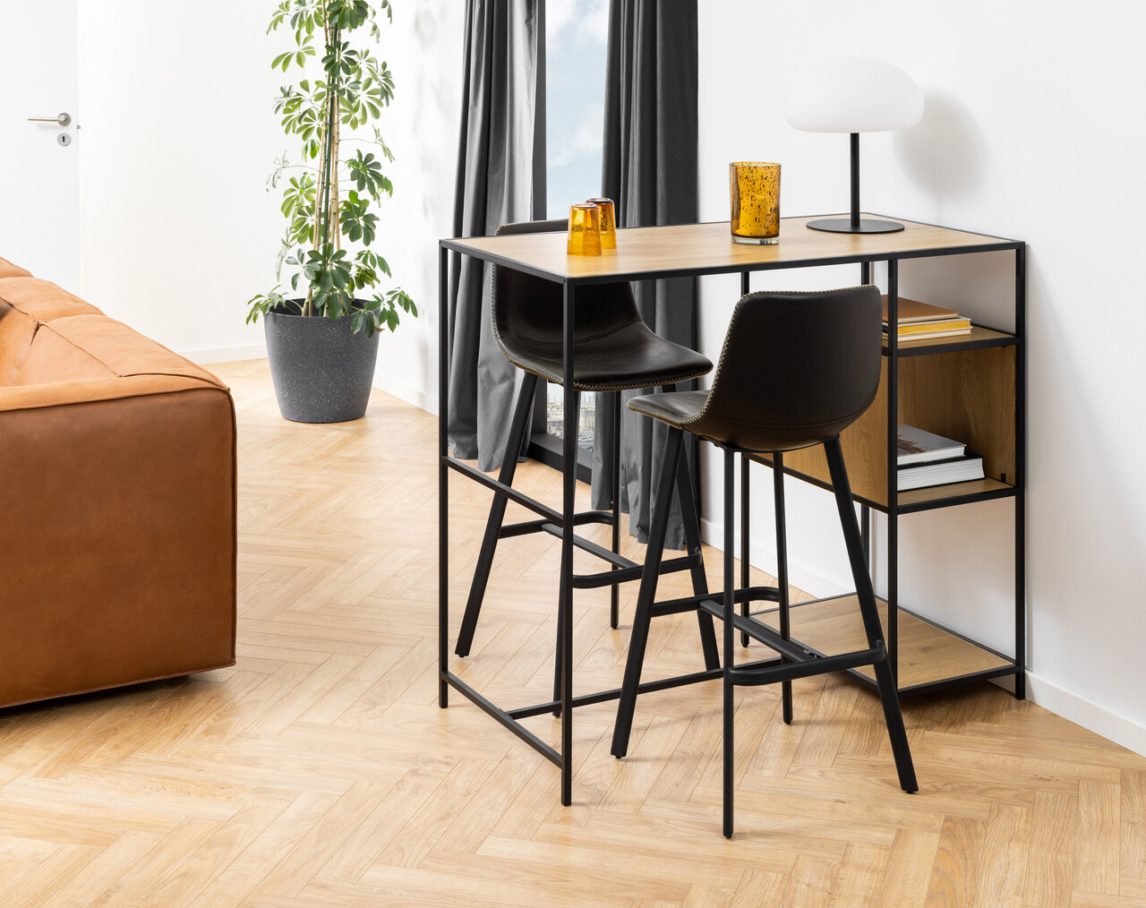 Scaun de bar Oregon, Actona, 46.5x50x103 cm, piele ecologica/otel, negru - view 5