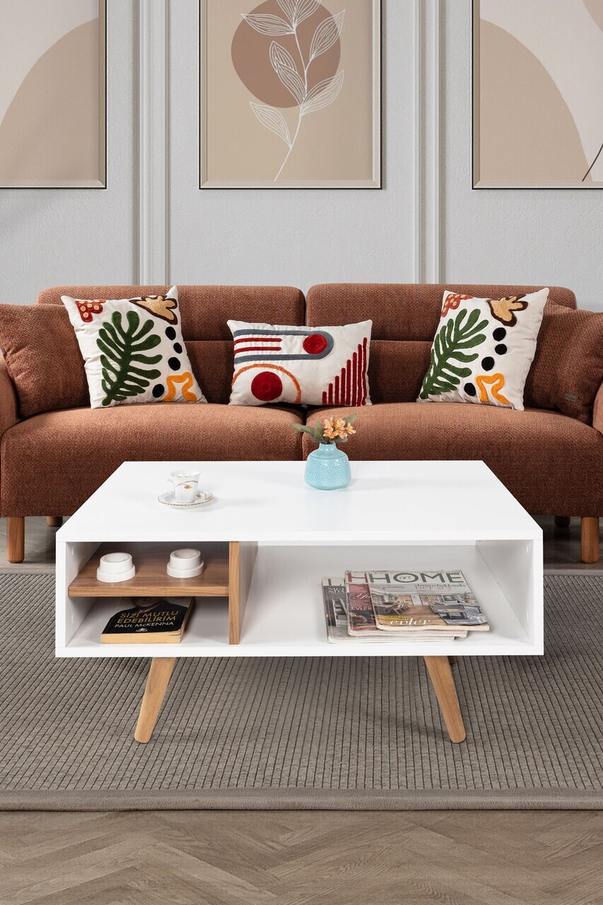Masuta de cafea, Hanah Home, Venüs 2031, 90x43x55 cm, PAL, Alb/Maro — imaginea 2
