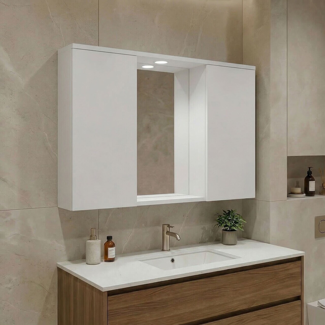 Dulap de baie cu oglindă, Hanah Home, Purus 100, Alb
