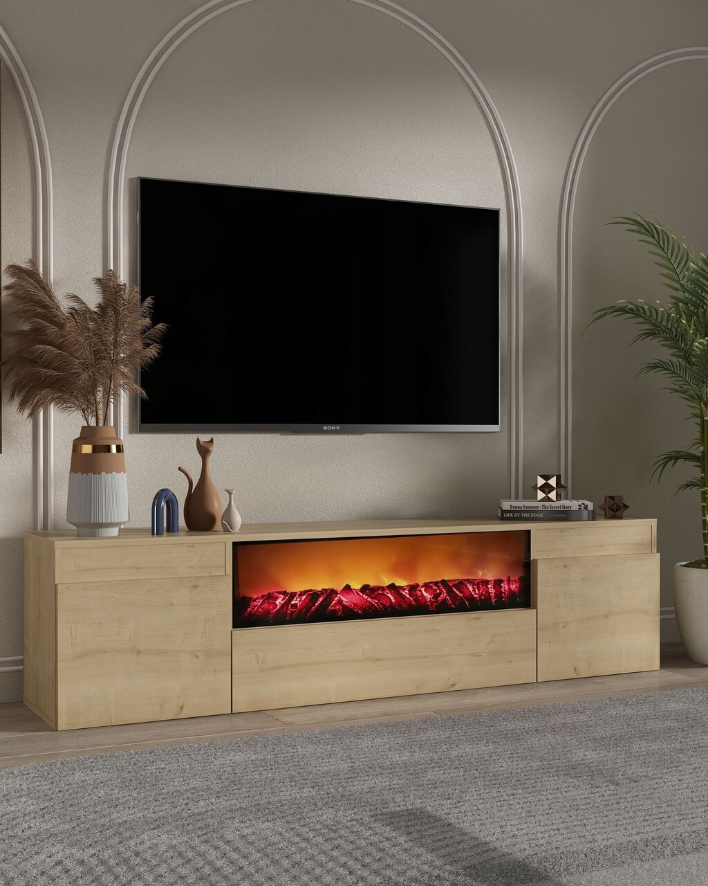 Comoda TV, Hanah Home, Elodi Fireplace, 180x45x34.6 cm, PAL , Maro - view 2