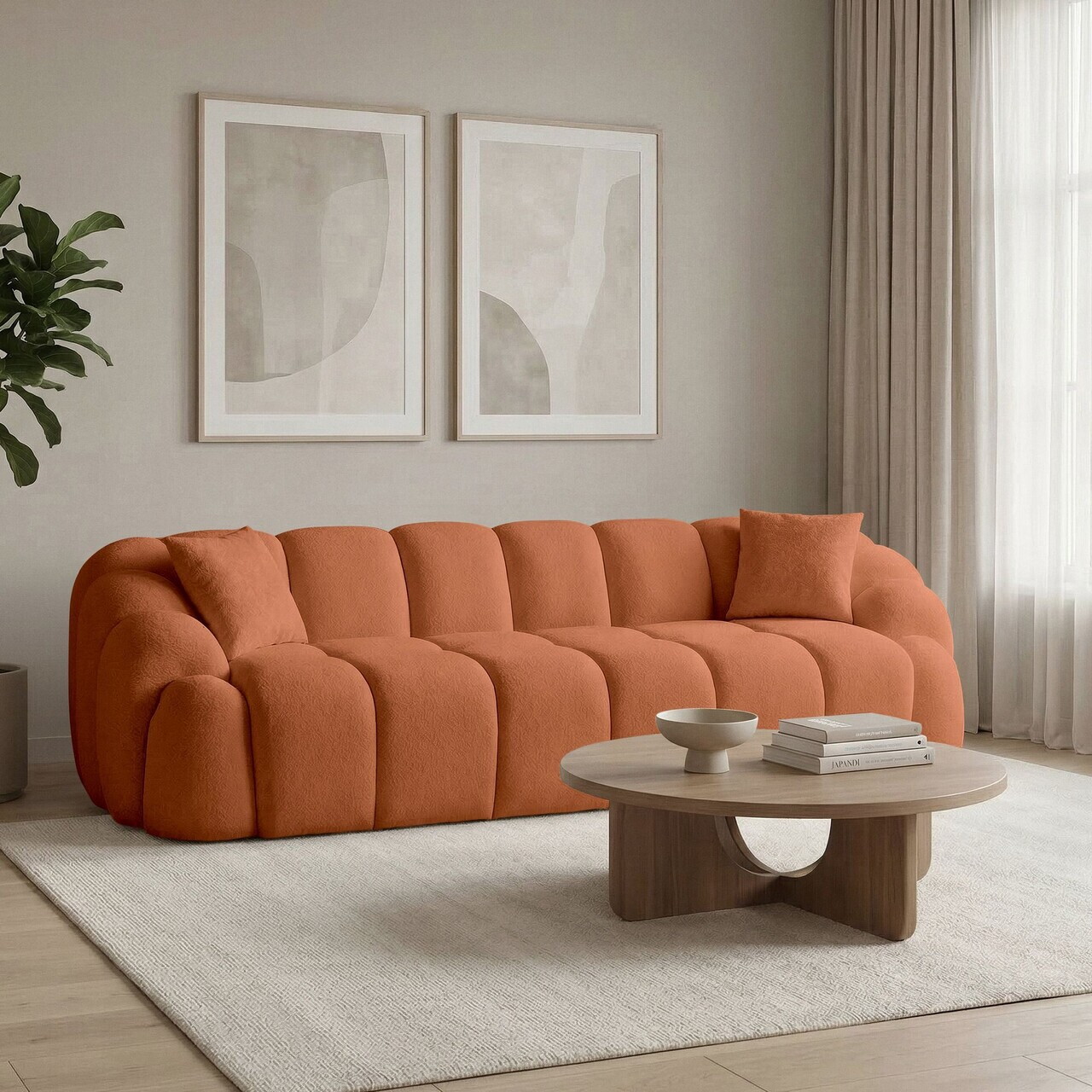 Canapea cu 4 locuri, Atelier del Sofa, 752EST2303, Lemn de carpen/PAL melaminat, Caramiziu