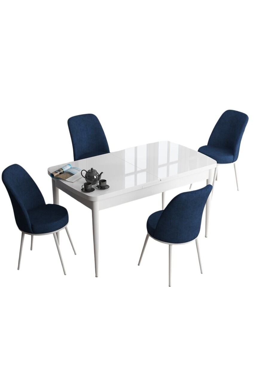 Set masa extensibila si scaune (5 piese), Hanah Home, Han, Alb / Bleumarin — imaginea 2