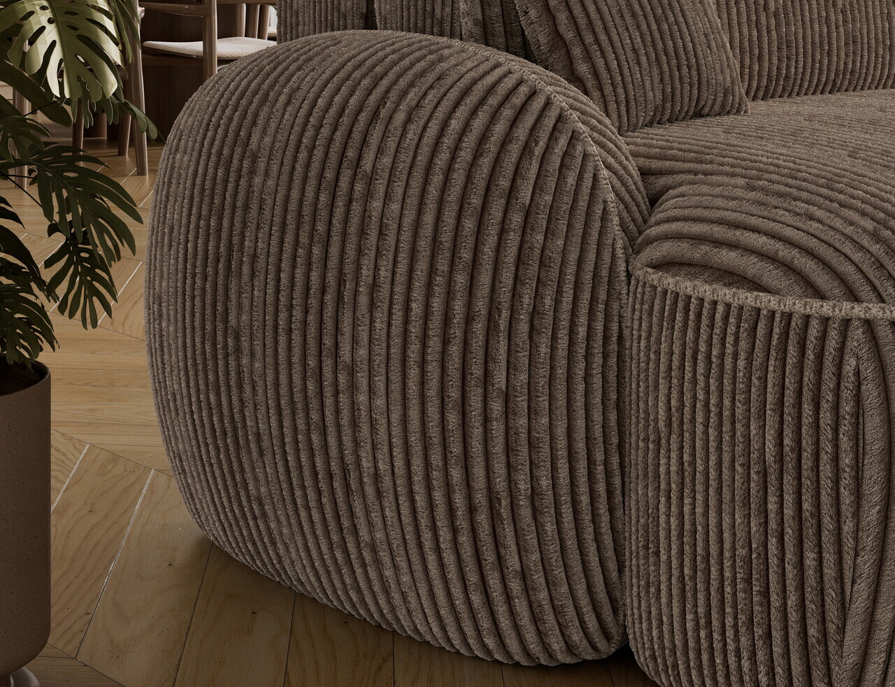Coltar extensibil dreapta 3 locuri ELTAP, Tesalia, 240x150x93 cm, lemn/catifea din poliester, maro deschis — imaginea 9